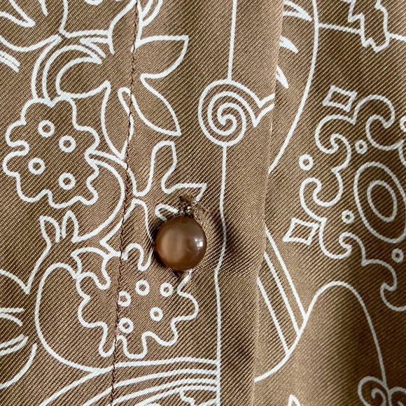 Vintage Carlisle 100% Silk Blouse Sz 14 Taupe Abstract Geometric Art Print - Picture 6 of 10